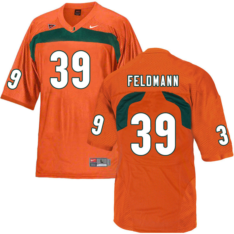 Nike Miami Hurricanes #39 Gannon Feldmann College Football Jerseys Sale-Orange
